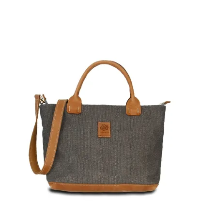 Bild von Hand-Umhängetasche KARLIE LUSH - Leinen-Leder 26-35 x 22 x 10 cm