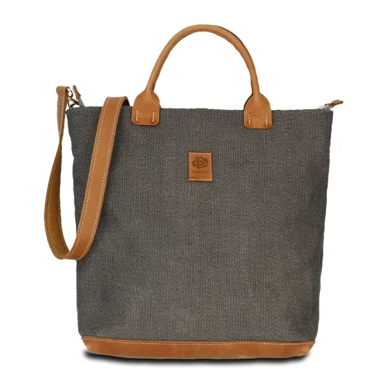 Bild von Hand-Umhängetasche KARLIE LUSH - Leinen-Leder 30-39 x 34 x 10 cm