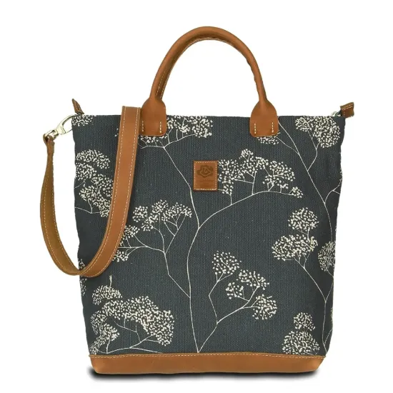 Bild von Hand-Umhängetasche JOANA lush-daily - Leinen-Leder 30-39 x 34 x 10 cm